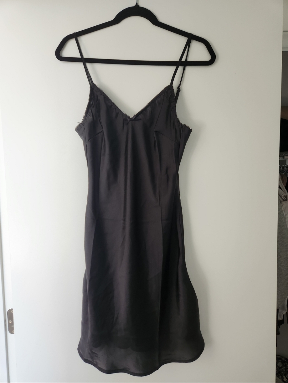 Ardene Black Satin Slip with Delicate Lace Trim M